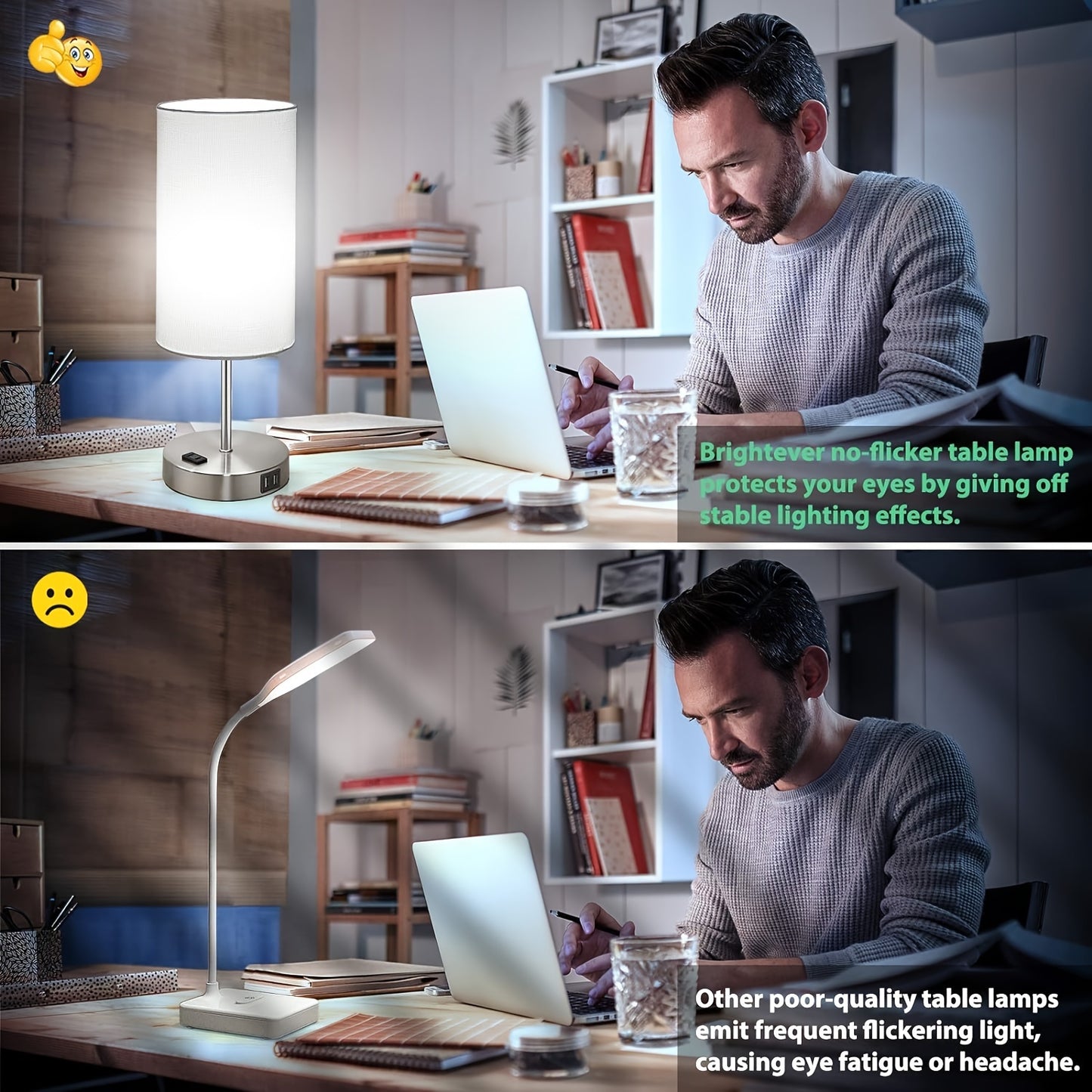 Set Of 2 Touch Control Table Lamps With 2 USB Charging Ports&AC Outlet, 3-Way Dimmable Bedside Nightstand Lamps With White Fabric Lampshade For Reading, Bedroom, Living Room, A19 LED Bulbs Included