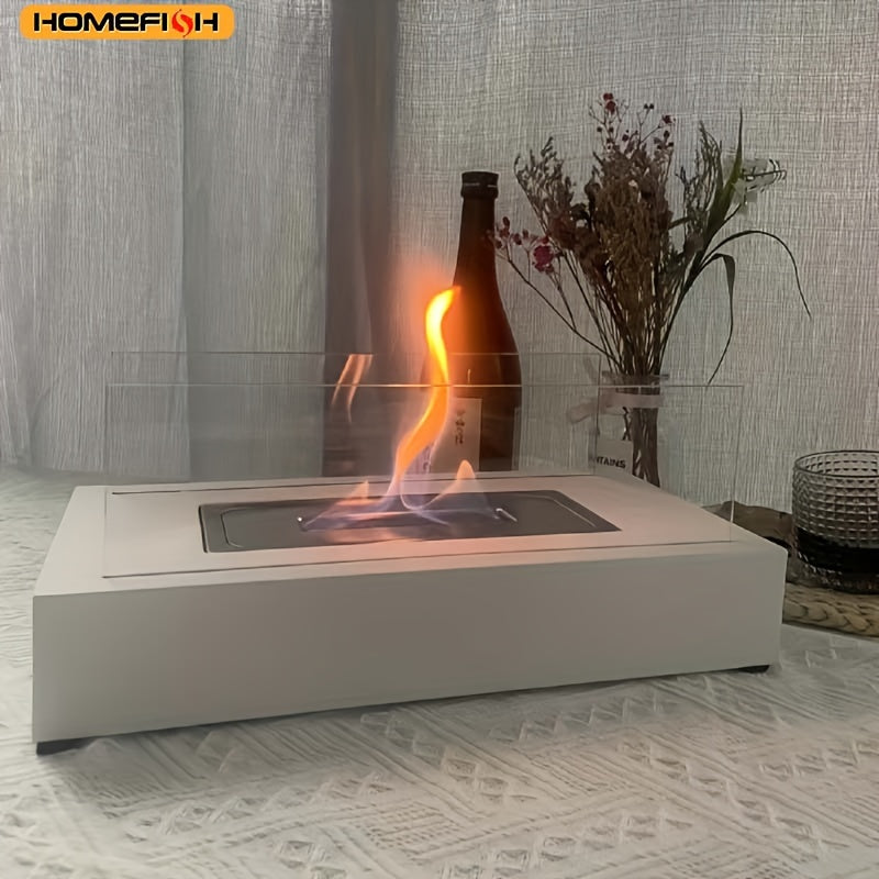 1pc Mini HOMEFISH Indoor Fire Pit - Rectangle Glass Tabletop Fireplace, Portable Personal Alcohol Lamp for Indoor and Outdoor Camping, Compact and Space-Saving Design
