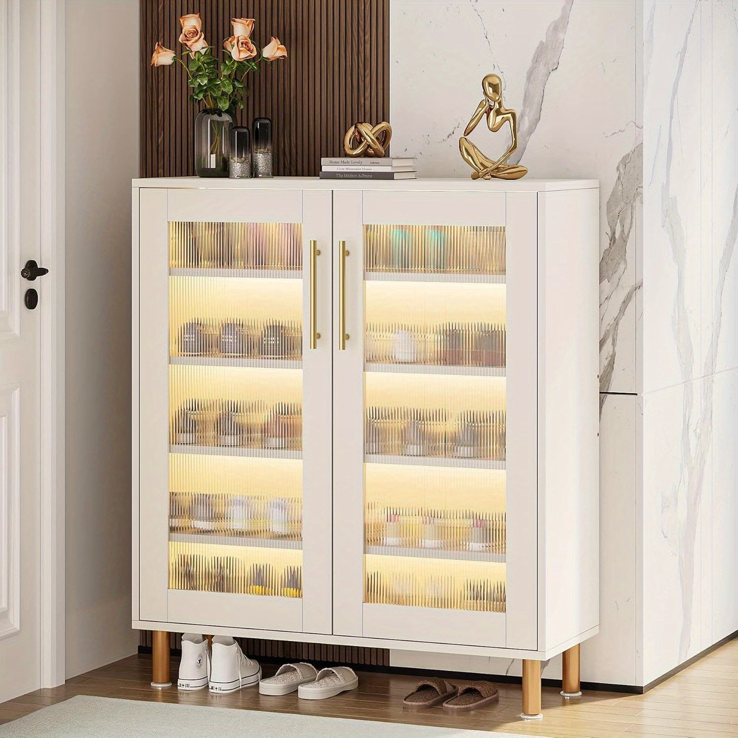 Shoe Cabinet With 5-Tier Adjustable Shelves, 24 Pairs Entryway Shoe Organizer Storage Rack With Acrylic Doors For Narrow Closet, Hallway, Living Room, Display Case Display Cabinet, Unique Design, Easy Assembly