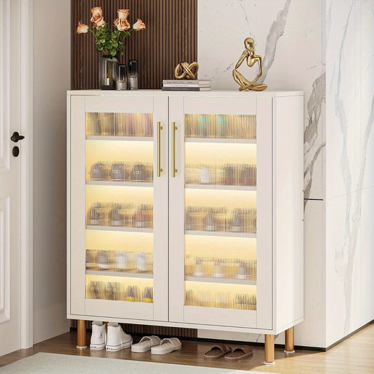 Shoe Cabinet With 5-Tier Adjustable Shelves, 24 Pairs Entryway Shoe Organizer Storage Rack With Acrylic Doors For Narrow Closet, Hallway, Living Room, Display Case Display Cabinet, Unique Design, Easy Assembly