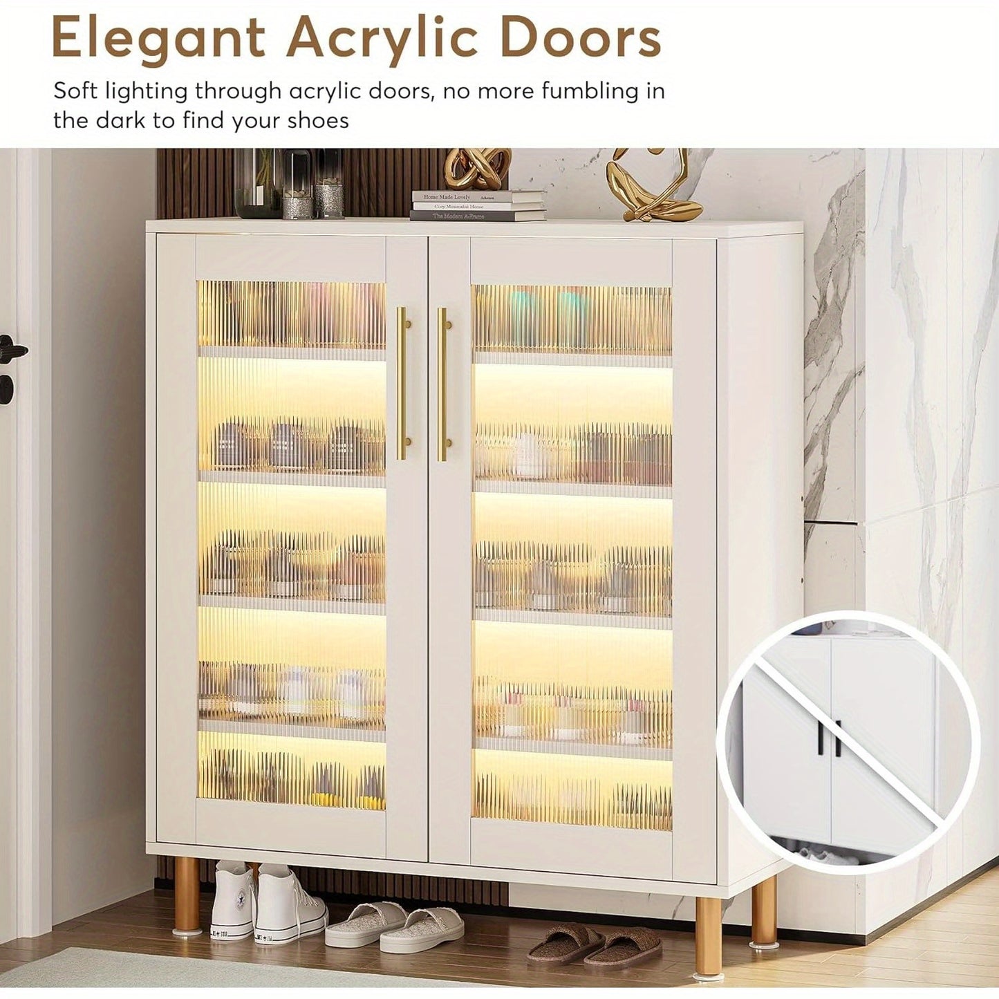 Shoe Cabinet With 5-Tier Adjustable Shelves, 24 Pairs Entryway Shoe Organizer Storage Rack With Acrylic Doors For Narrow Closet, Hallway, Living Room, Display Case Display Cabinet, Unique Design, Easy Assembly