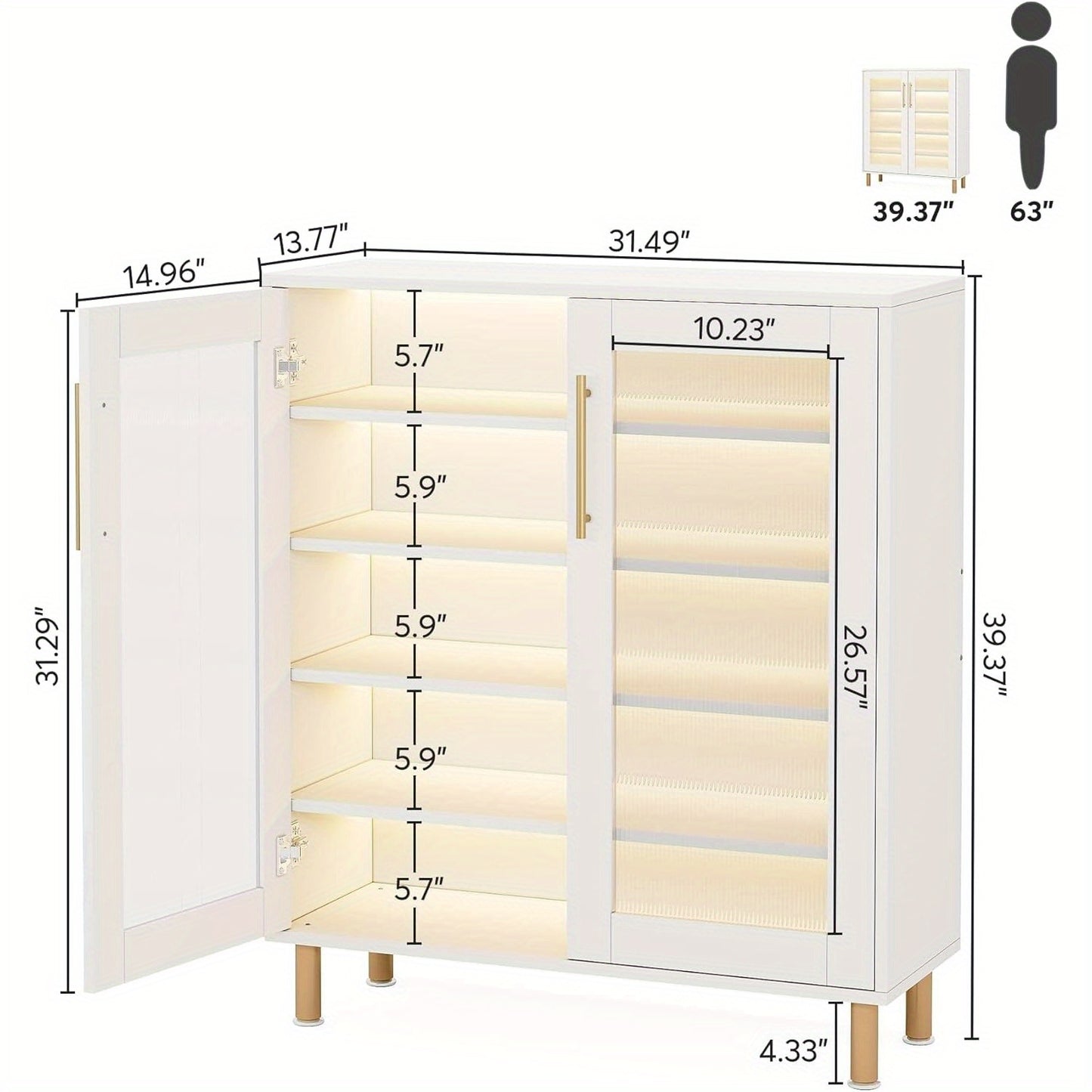 Shoe Cabinet With 5-Tier Adjustable Shelves, 24 Pairs Entryway Shoe Organizer Storage Rack With Acrylic Doors For Narrow Closet, Hallway, Living Room, Display Case Display Cabinet, Unique Design, Easy Assembly