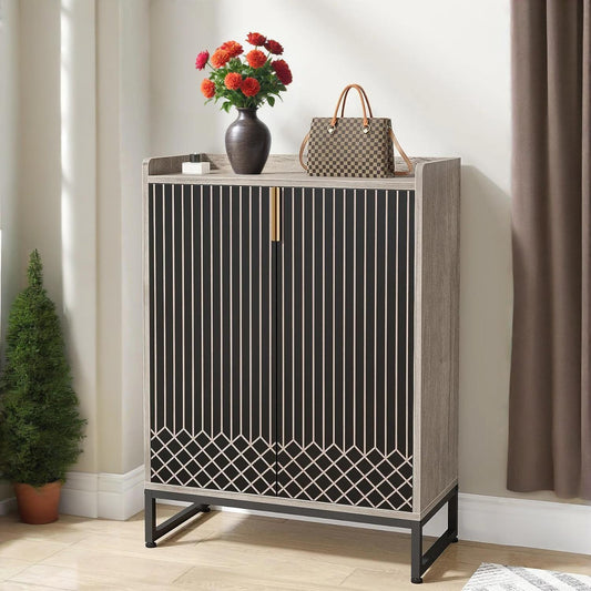 5 Tier Shoe Cabinet, Entryway Shoe Cabinet, Wooden Shoe Cabinet with Metal Legs, Shoe Organizer for Living Room, Bedroom, Closet, Hallway