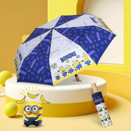 Minions Themed Umbrella - 190T Pongee Water-Resistant Compact Folding Umbrella with Aluminum Alloy Ribs, Steel Handle, Manual Open, 8 Rib Construction for Casual and Fashionable Outdoor Use