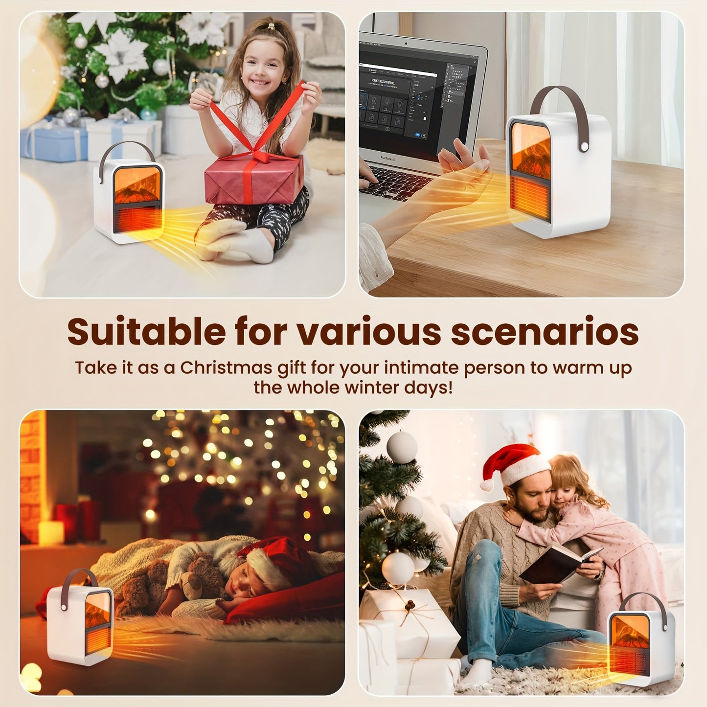 1000W Fast Electric Fireplace Heater Electric Fireplace Heater with Overheat Protection, 3D Flame Effect, Fast PTC Heating, Dual Mode 650W\u002F1000W, Square Plastic Portable Desktop Heater with US Plug, 110V for Bedroom Bathroom Office