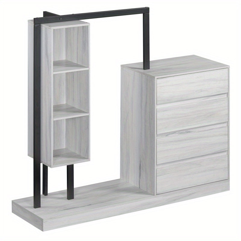 Modern White Wardrobe with 4 Drawers & 3 Shelves – Space-Saving Organizer for Clothes, Shoes & Accessories, MDF+Metal Construction, Easy Assembly, Elegant Design for Any Room, Shoe Organizer | Elegant Storage Solution | Mdf Metal Wardrobe