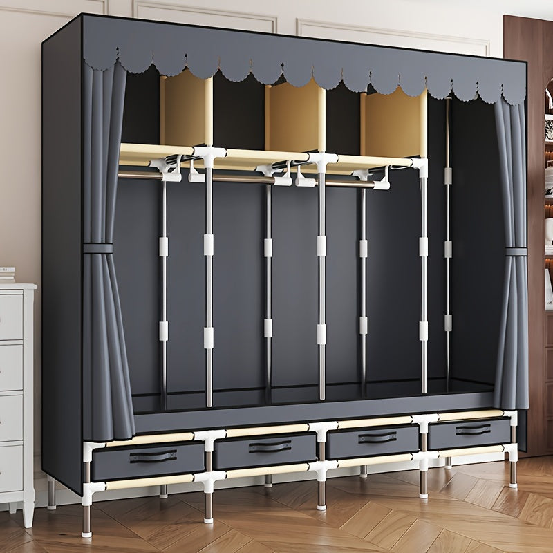 Easy Assembly Dust-Free Storage Closet 1pc Modern Metal Frame Freestanding Wardrobe Closet Organizer with Drawers, Space-Saving Design, Easy Assembly, Dust-Free Storage System, ≥3.2 Cubic Feet Enclosed Storage Capacity, ≥27 Inches Height