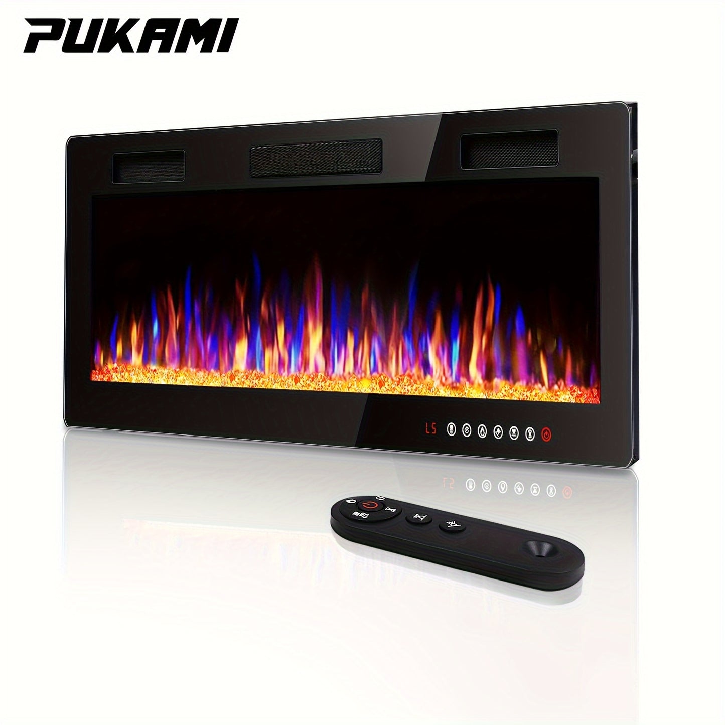 1500W Ultra-Thin Electric Fireplace Vitesse Ultra-Thin Electric Fireplace - Sleek Black, In-Wall Recessed Heater with Vibrant Multicolor Flame Effect, Timer, Low Noise, 1500W, Touch Screen & Remote Control for Cozy Home Ambiance