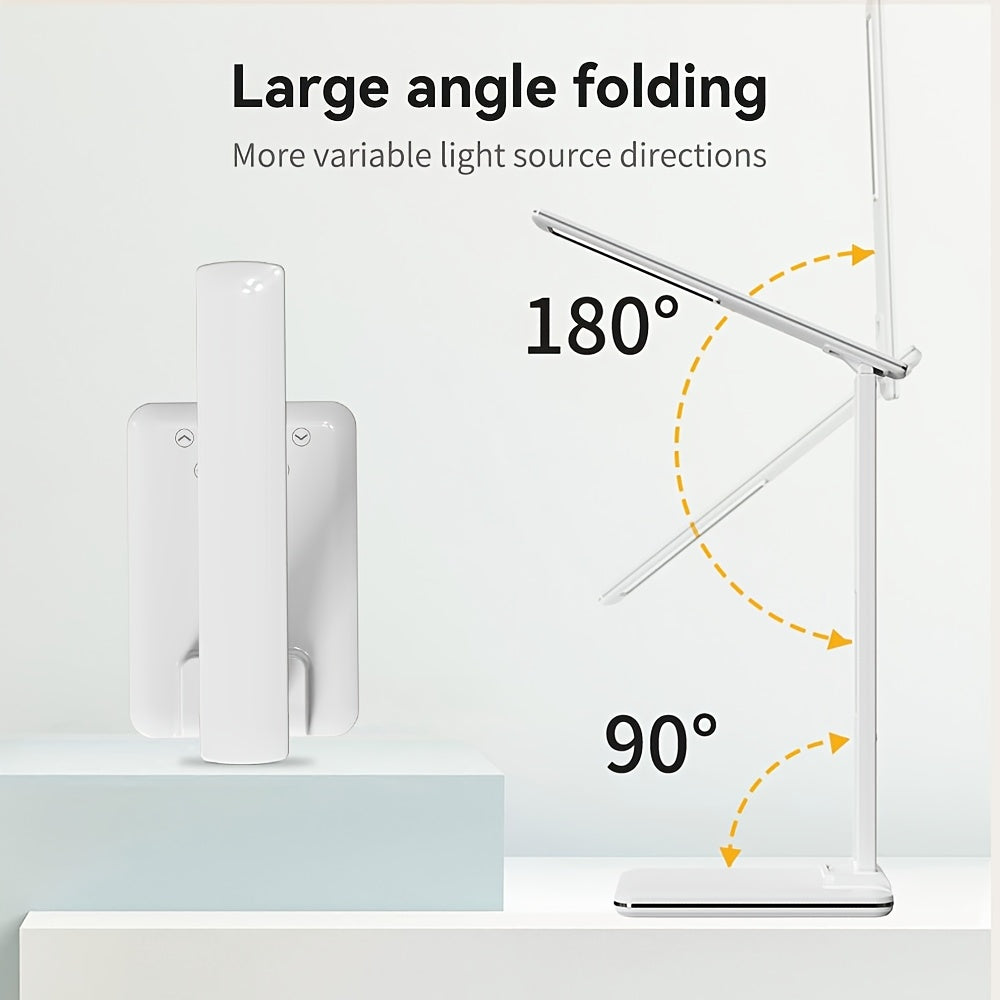Foldable LED Desk Lamp with Wireless Charger, USB Port, Dimmable Lighting & Clock - Adjustable Temperature for Office, Bedroom, or Bedside Use, Minimalist Design Desk Lamp
