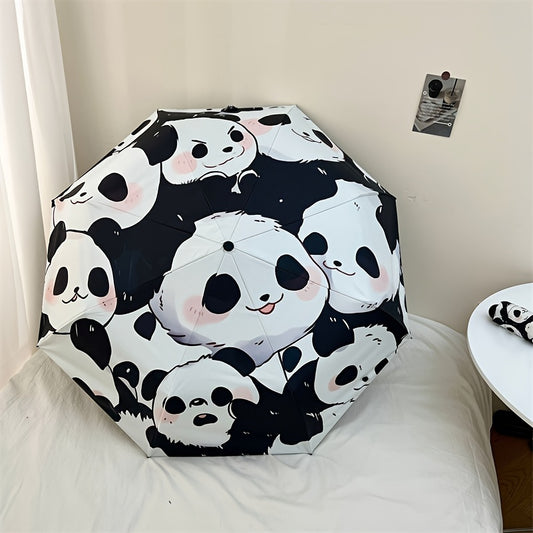 Chic Panda-Themed UV Protection Umbrella - Durable, Foldable & Waterproof for Sun and Rain