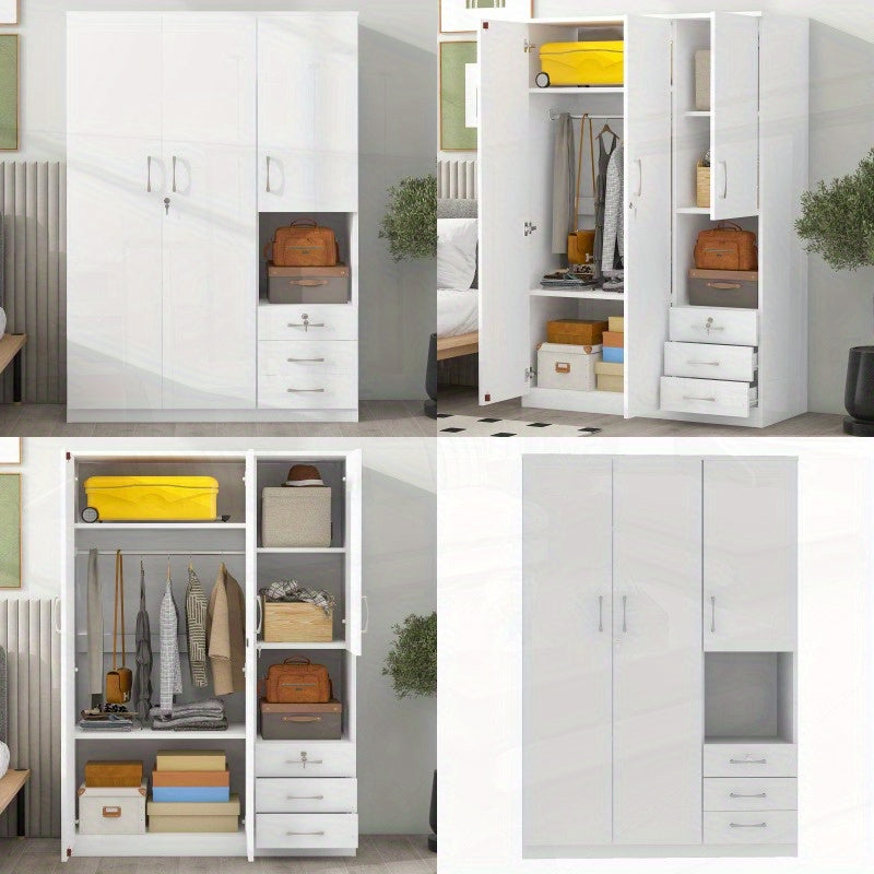 Modern White 2-Door Wooden Wardrobe with Shees, 3 Drawers & Open Compartments – Stylish Bedroom Storage Solution for Clothes, Shoes & Accessories, Shoe Storage Wardrobe | Functional Storage | Engineered Wood Wardrobe