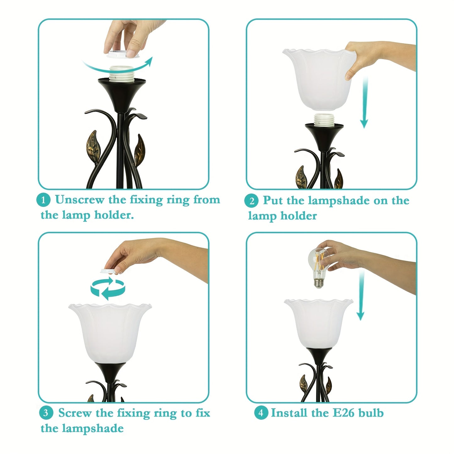 20 Inch Table Lamp For Bedroom With White Glass Shade, Leaf And Vine Flower Design Bedside Lamps Set Of 2, 3-Way Dimmable Touch Control Lamps For Night Stands Dual USB Charging Ports Table Lamp For Living Room, LED Bulbs Included