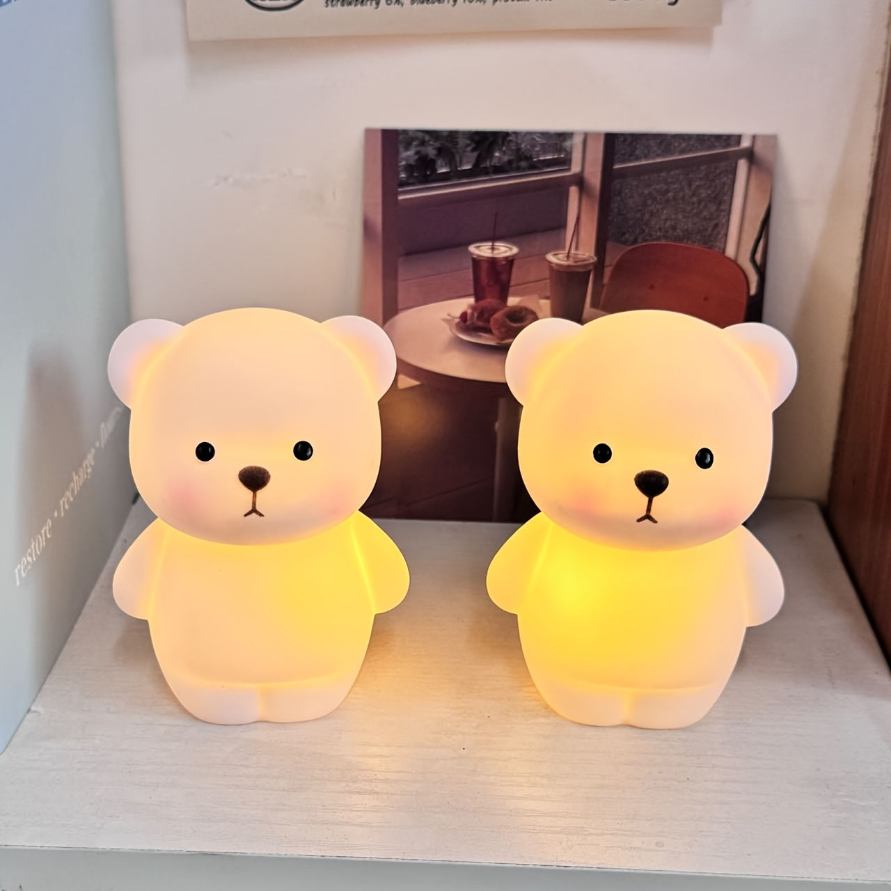 1pc Cute Bear-Shaped Night Light 1pc Cute Bear-Shaped LED Night Light - Battery-Powered, Warm Glow Desk Lamp with Cartoon Design - Ideal for Bedroom, Living Room Decor & Perfect Spring Gift for Girlfriends, Classmates, Family