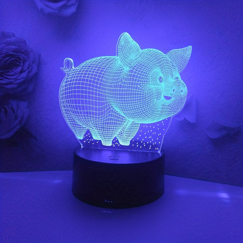 1pc LED Colorful Changing Night Light, Pig Table Lamp with Dual Power USB\u002FBattery, Electronic Components Included for Home Decor Gift