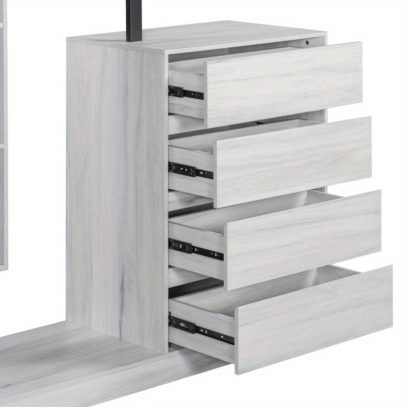 Modern White Wardrobe with 4 Drawers & 3 Shelves – Space-Saving Organizer for Clothes, Shoes & Accessories, MDF+Metal Construction, Easy Assembly, Elegant Design for Any Room, Shoe Organizer | Elegant Storage Solution | Mdf Metal Wardrobe