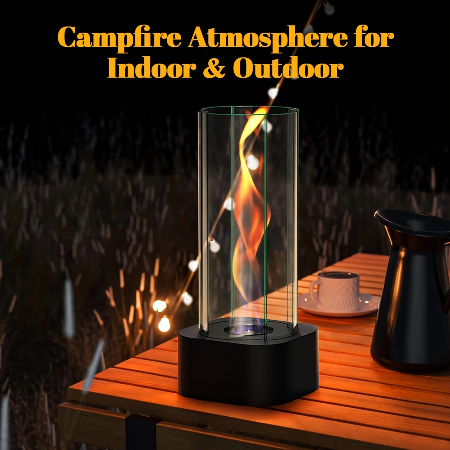 Tornado Tabletop Fire Pit, Portable Tabletop Four-Piece Clear Glass Fireplace with Fire Extinguisher Combustion Chamber, Ethanol Tabletop Fire Pit Suitable for Indoor And Outdoor Home Decoration Terrace Balcony Party Event Christmas Birthday Gift