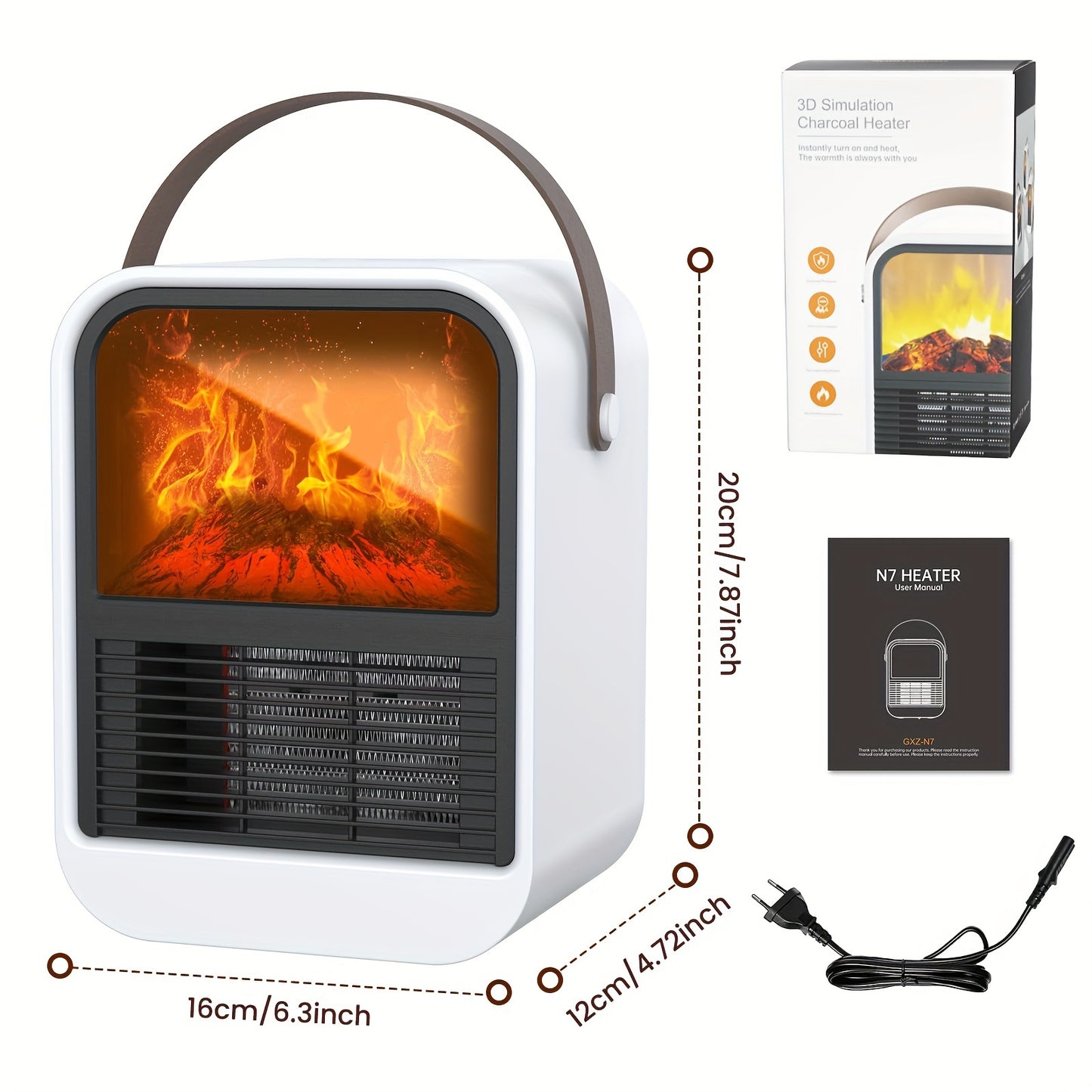 1000W Fast Electric Fireplace Heater Electric Fireplace Heater with Overheat Protection, 3D Flame Effect, Fast PTC Heating, Dual Mode 650W\u002F1000W, Square Plastic Portable Desktop Heater with US Plug, 110V for Bedroom Bathroom Office