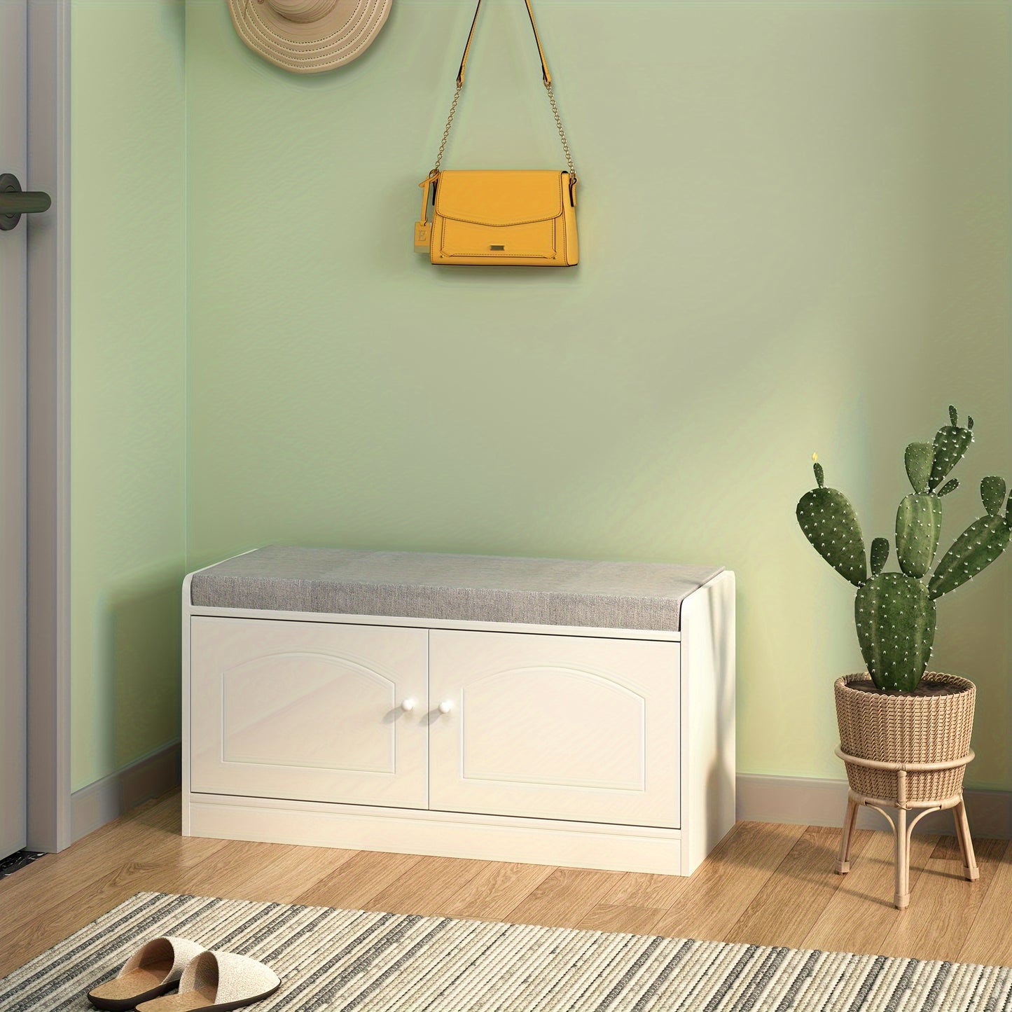 Simple Retro Wooden Shoe Cabinet - 1PC Seat and Stool Integrated, Shoe Changing Stool for Foyer Entrance