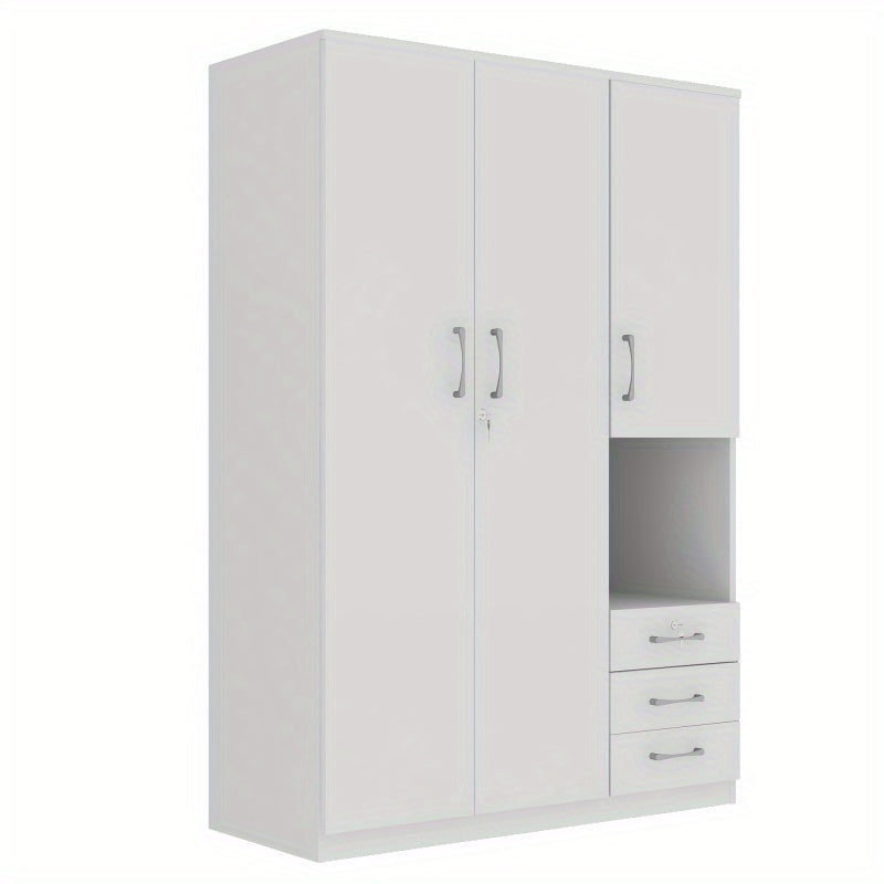 Modern White 2-Door Wooden Wardrobe with Shees, 3 Drawers & Open Compartments – Stylish Bedroom Storage Solution for Clothes, Shoes & Accessories, Shoe Storage Wardrobe | Functional Storage | Engineered Wood Wardrobe