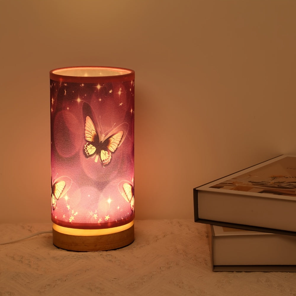 1pc Wood Base Purple Butterfly Table Lamp - Perfect Bedside Night Light and Room Decoration