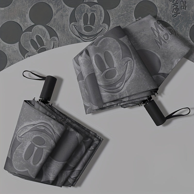 Disney Mickey Mouse Umbrella, Manual Foldable Sunshade, Grey Plastic, Positioning Printing, No Edge Paint, Suitable for Travel Use