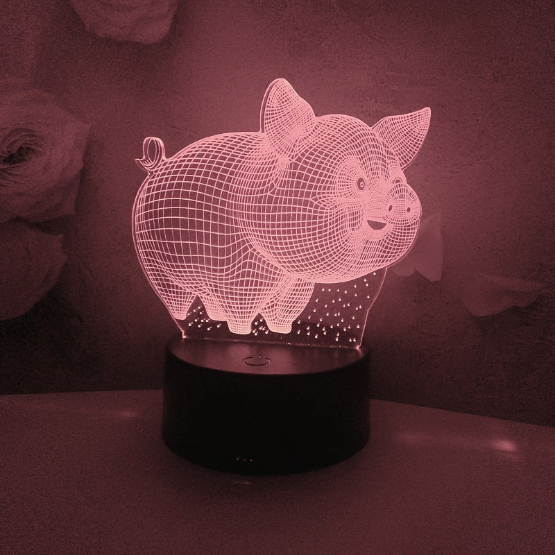1pc LED Colorful Changing Night Light, Pig Table Lamp with Dual Power USB\u002FBattery, Electronic Components Included for Home Decor Gift