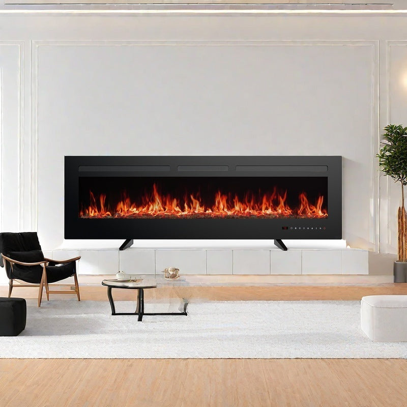 1500W Wall-Mounted Electric Fireplace Heater with Touch Screen, Remote Control, Adjustable Flame Effects, and Timer - Cozy Outdoor Patio Ambiance, Plug-In Power, Cozy Home Ambiance|Sleek Rectangular Design|Wooden Mantel