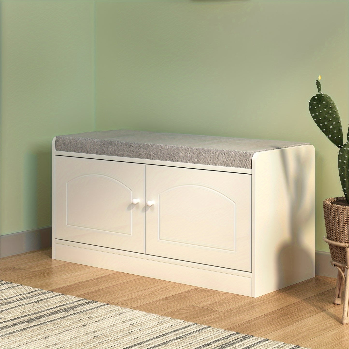 Simple Retro Wooden Shoe Cabinet - 1PC Seat and Stool Integrated, Shoe Changing Stool for Foyer Entrance
