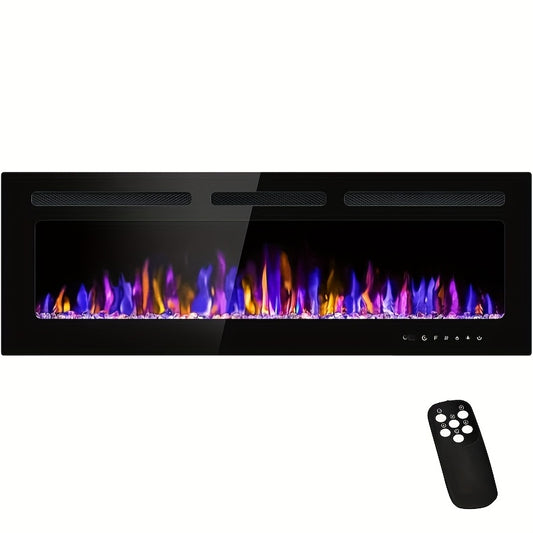 Modern Wall-Mounted Electric Fireplace with Adjustable Flame Colors & Speed, 750W\u002F1500W Heating, Touch Screen Control Panel, Remote Control, Timer, Linear Design, Durable Iron Construction, Ideal for Indoor & Outdoor Use, Fireplace Decor