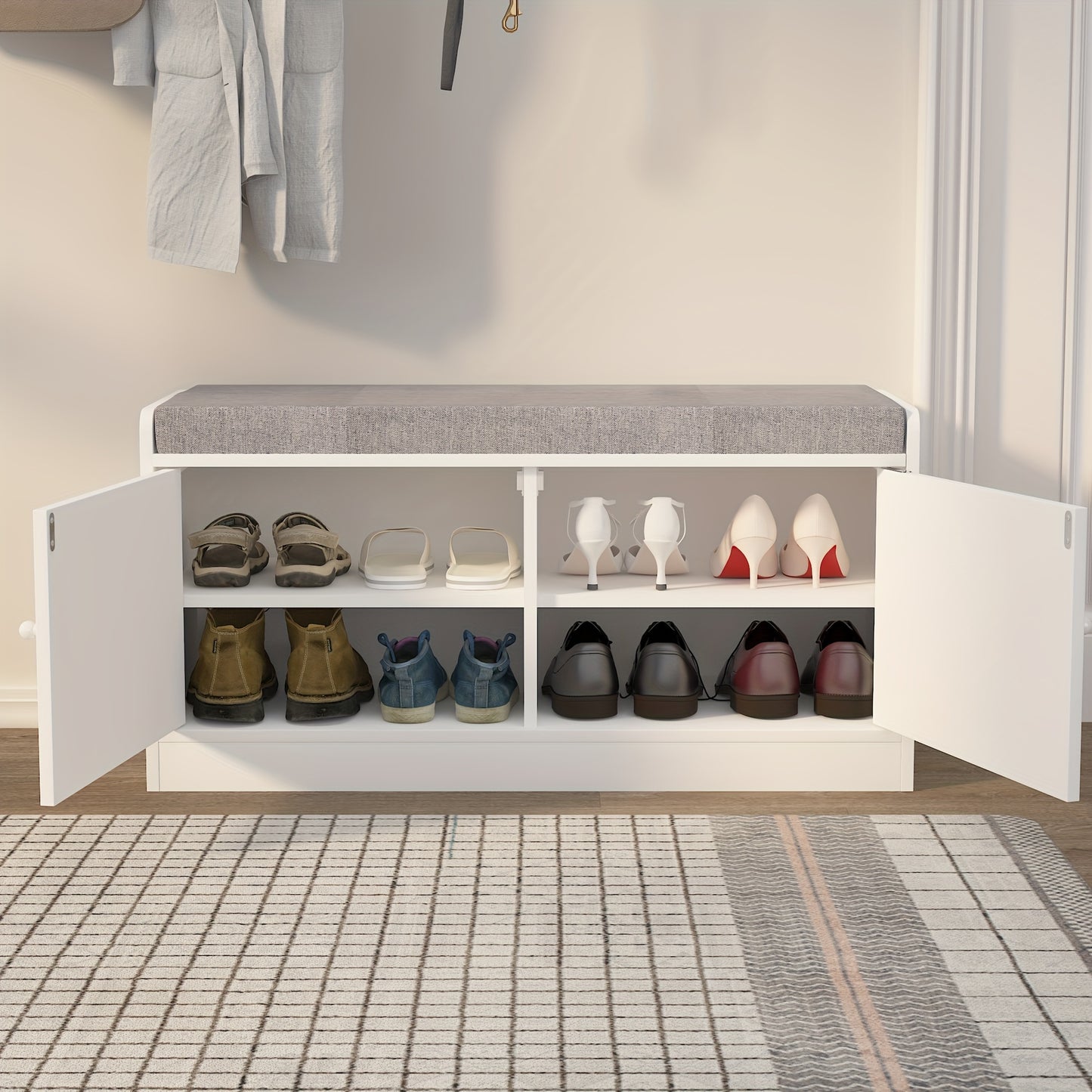 Simple Retro Wooden Shoe Cabinet - 1PC Seat and Stool Integrated, Shoe Changing Stool for Foyer Entrance