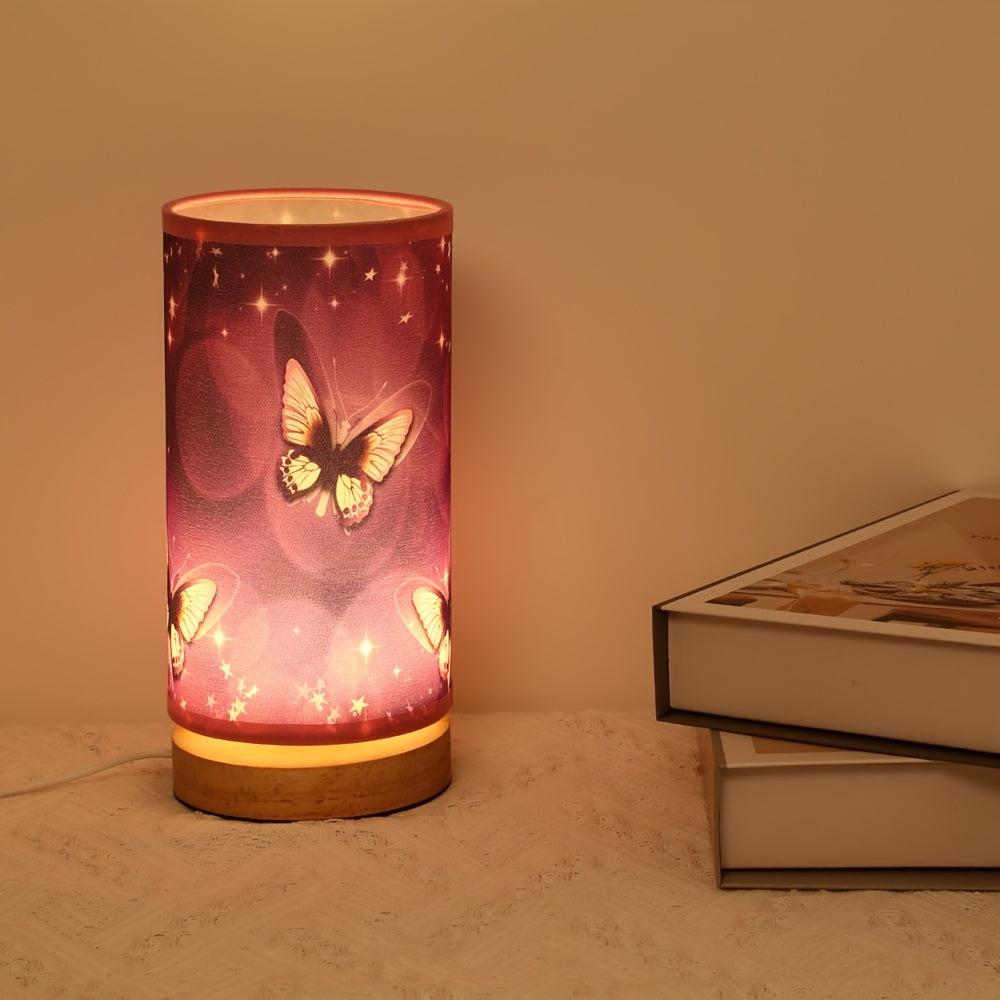 1pc Wood Base Purple Butterfly Table Lamp - Perfect Bedside Night Light and Room Decoration