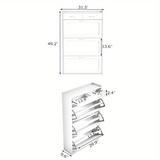 31.49 Inches of White Solid Wood Shoe Cabinet Three-Layer Flip Bucket Shoe Storage Cabinet Simple And Generous for a Variety of Home Style White Solid Wood Shoe Cabinet