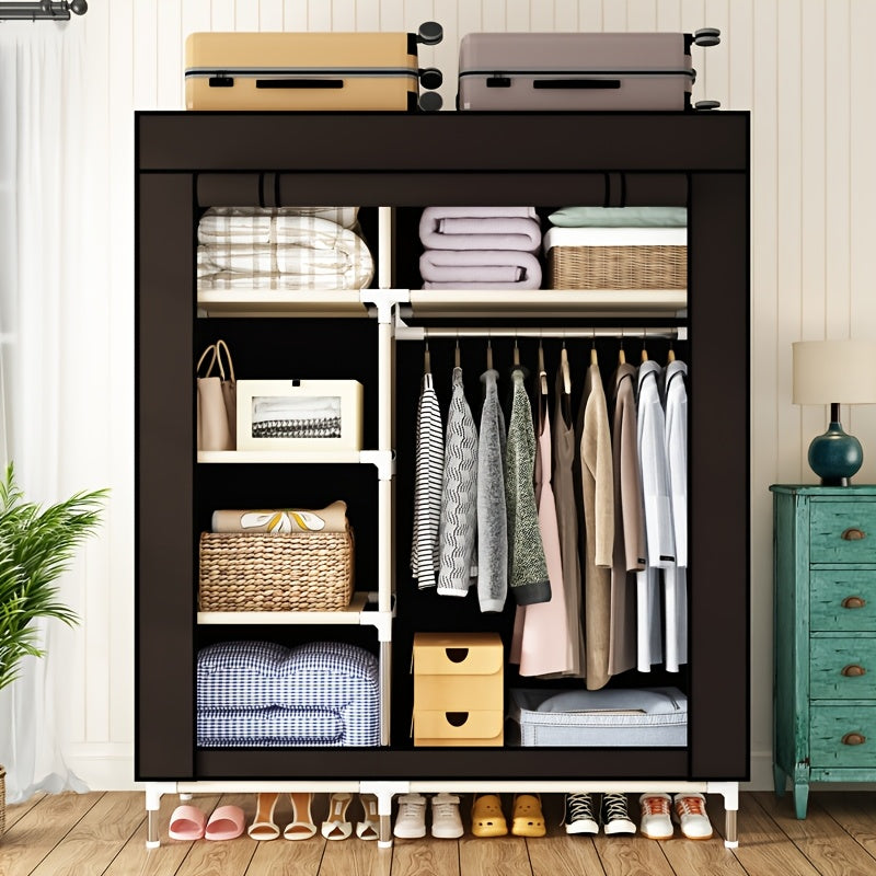 Sturdy Red & White Rolling Closet with Steel Frame – Easy Assembly, Multiple Compartments, Shelves & Hanging Rod for Bedroom, Rental Home, or Small Spaces, Portable Closet