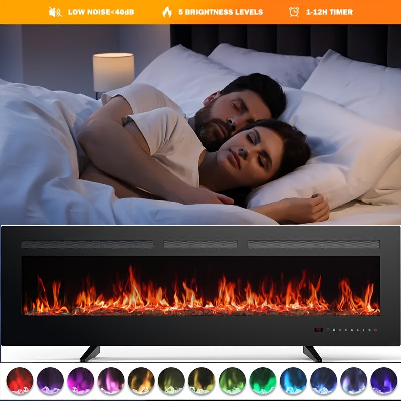 1500W Wall-Mounted Electric Fireplace Heater with Touch Screen, Remote Control, Adjustable Flame Effects, and Timer - Cozy Outdoor Patio Ambiance, Plug-In Power, Cozy Home Ambiance|Sleek Rectangular Design|Wooden Mantel