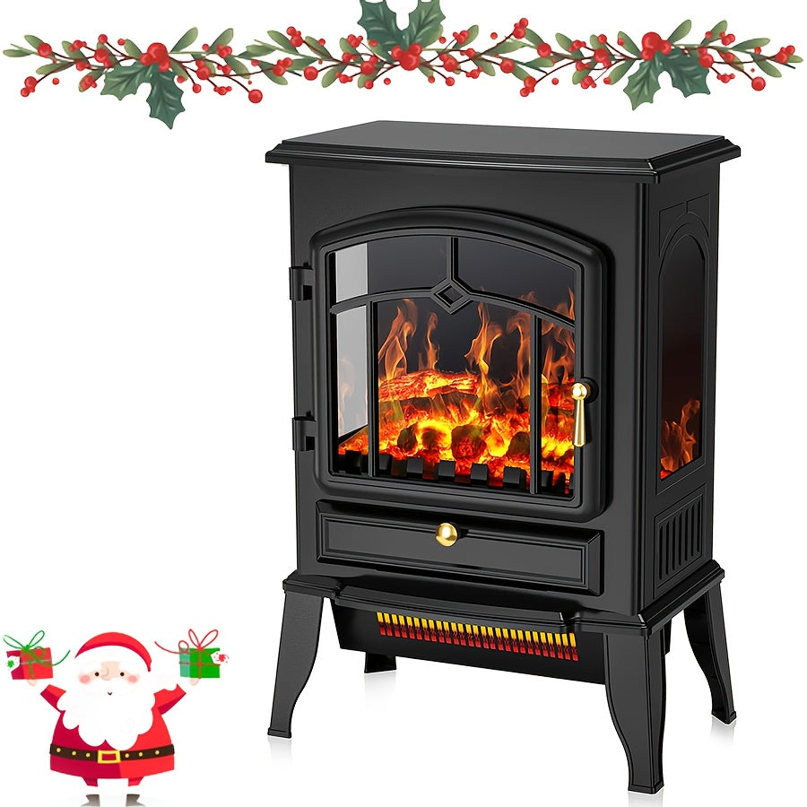 1000\u002F1500W Freestanding Electric Fireplace Stove - Realistic Flame, Overheating Safety Device, Thermostat, Adjustable Flame Brightness