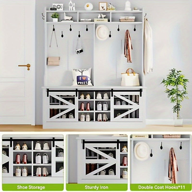 Idyllic Multifunctional Hallway Organizer with Coat Rack, Bench, and Shoe Cabinet