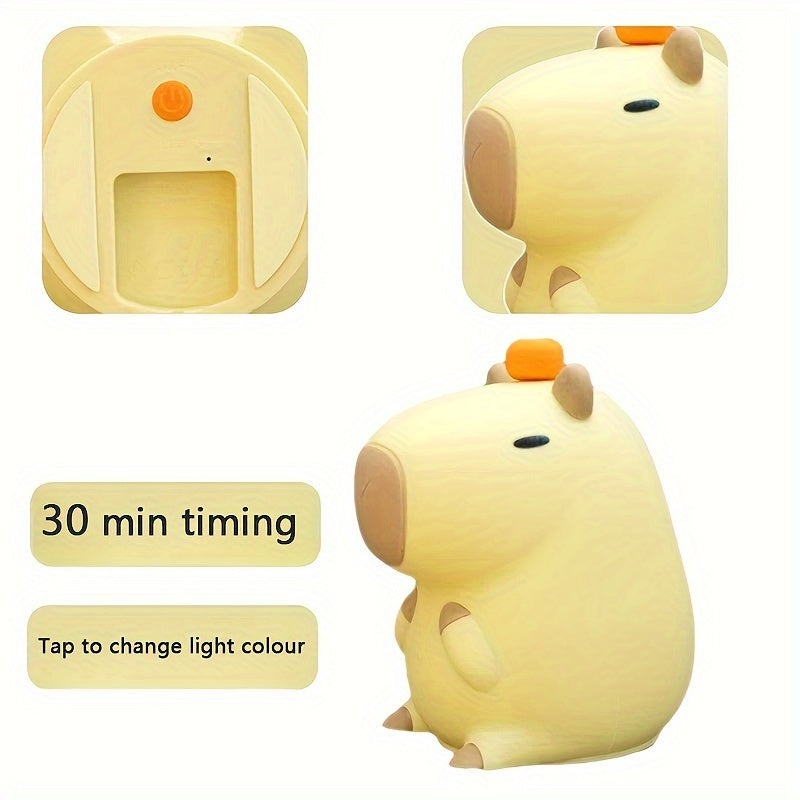 1200mAh USB Rechargeable Capybara Night Light Lamp with Touch Control, Timer Function, and Portable Plastic Shade - Ideal for Various Rooms, Perfect Gift (Pack of 1)