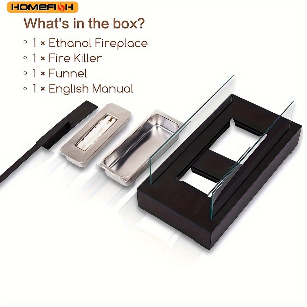 1pc Mini HOMEFISH Indoor Fire Pit - Rectangle Glass Tabletop Fireplace, Portable Personal Alcohol Lamp for Indoor and Outdoor Camping, Compact and Space-Saving Design