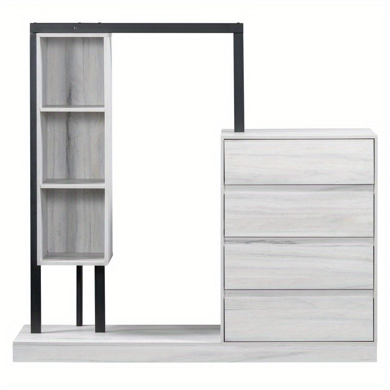 Modern White Wardrobe with 4 Drawers & 3 Shelves – Space-Saving Organizer for Clothes, Shoes & Accessories, MDF+Metal Construction, Easy Assembly, Elegant Design for Any Room, Shoe Organizer | Elegant Storage Solution | Mdf Metal Wardrobe