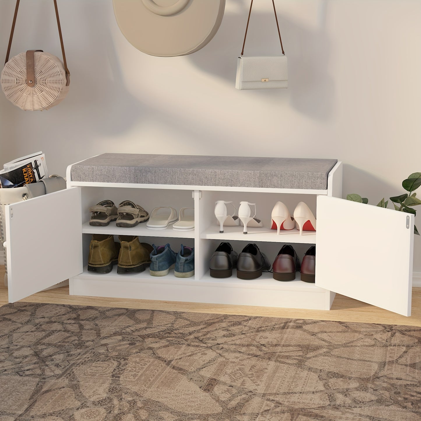 Simple Retro Wooden Shoe Cabinet - 1PC Seat and Stool Integrated, Shoe Changing Stool for Foyer Entrance