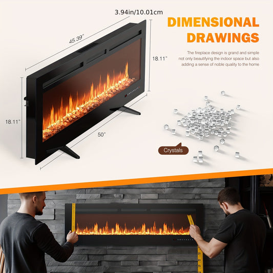 1500W Wall-Mounted Electric Fireplace Heater with Touch Screen, Remote Control, Adjustable Flame Effects, and Timer - Cozy Outdoor Patio Ambiance, Plug-In Power, Cozy Home Ambiance|Sleek Rectangular Design|Wooden Mantel