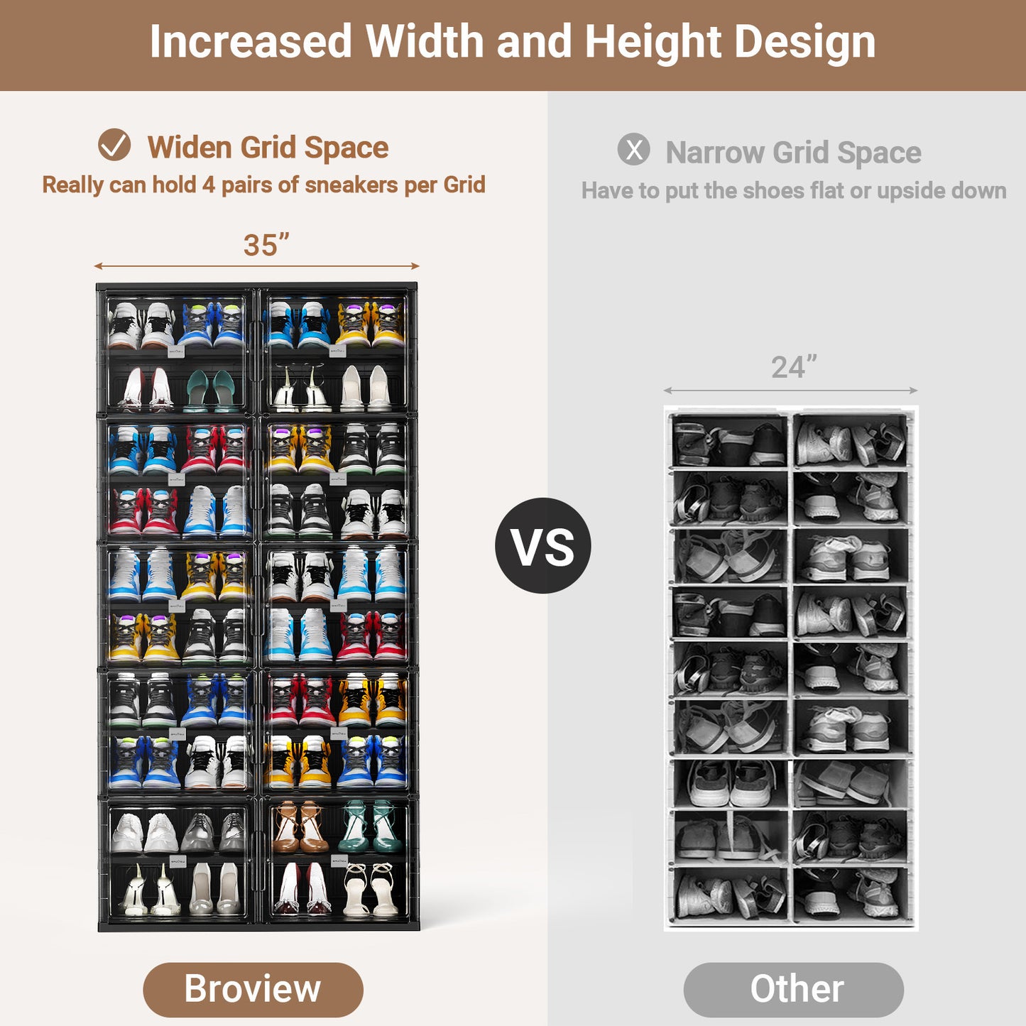 Hard Plastic Shoe Cabinet Insole Storage Organizer for Entryway, Large Stackable Sneaker Shoe Box Organizer for Closet, Portable Folding Shoe Cabinet with Doors, Black
