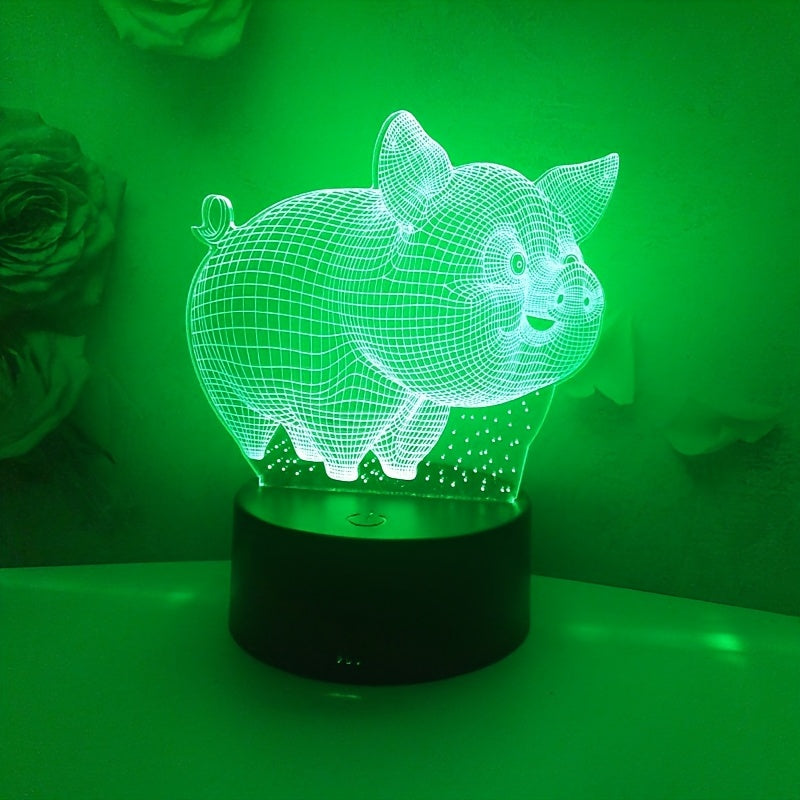 1pc LED Colorful Changing Night Light, Pig Table Lamp with Dual Power USB\u002FBattery, Electronic Components Included for Home Decor Gift
