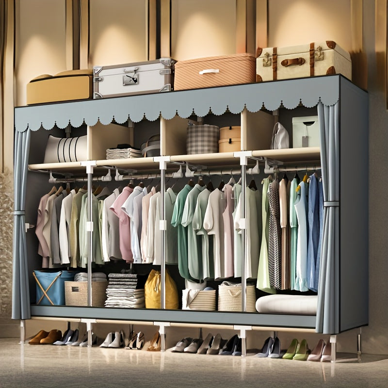 Sturdy Clothes Storage Wardrobe with Steel Frame – Easy Assembly, Durable Design for Home & Rental Use, Spacious Bedroom Organizer with Hanging Rods & Shelves, Perfect for Shirts, Dresses, and Accessories, Portable Closets
