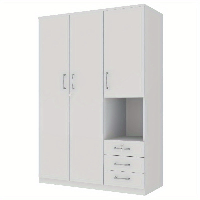 Modern White 2-Door Wooden Wardrobe with Shees, 3 Drawers & Open Compartments – Stylish Bedroom Storage Solution for Clothes, Shoes & Accessories, Shoe Storage Wardrobe | Functional Storage | Engineered Wood Wardrobe