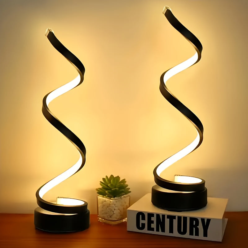 Bedside Table Lamp Set of 2 for Bedroom - Three-way Dimmable Touch Light with USB C Charging Port and AC Outlet, Modern Simple Adjustable Spiral Desk Lamp Suitable for Living Room, Study