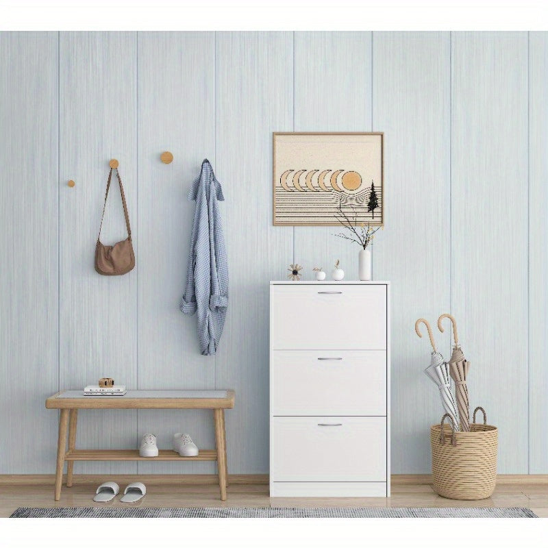 Shoe Cabinet for Entryway White Narrow Shoe Storage Cabinet Flip Down Shoe Rack Wood 3 Tier Shoe Organizer for Home and Apartment