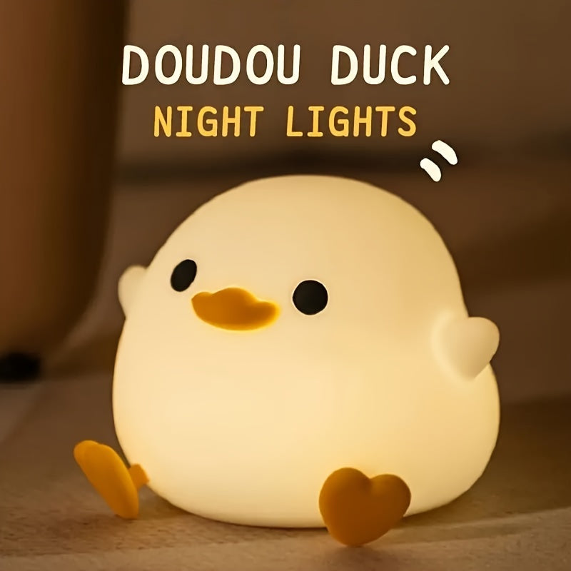 1pc Cute Duck-Shaped Table Lamp, Geometric Pattern, White Matte Finish, Battery Powered, Switch-included, Plastic Shade, G13 Bulb Base, ≤36V, Eye-Caring Bedside Reading & Nursery Night Light, Ideal Birthday Gift