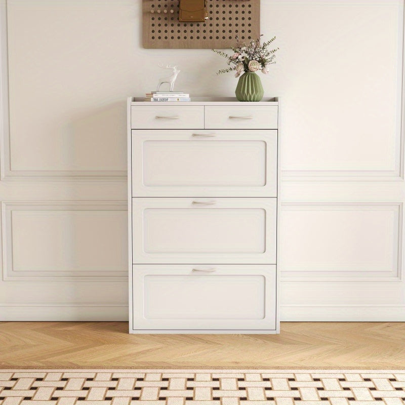 31.49 Inches of White Solid Wood Shoe Cabinet Three-Layer Flip Bucket Shoe Storage Cabinet Simple And Generous for a Variety of Home Style White Solid Wood Shoe Cabinet