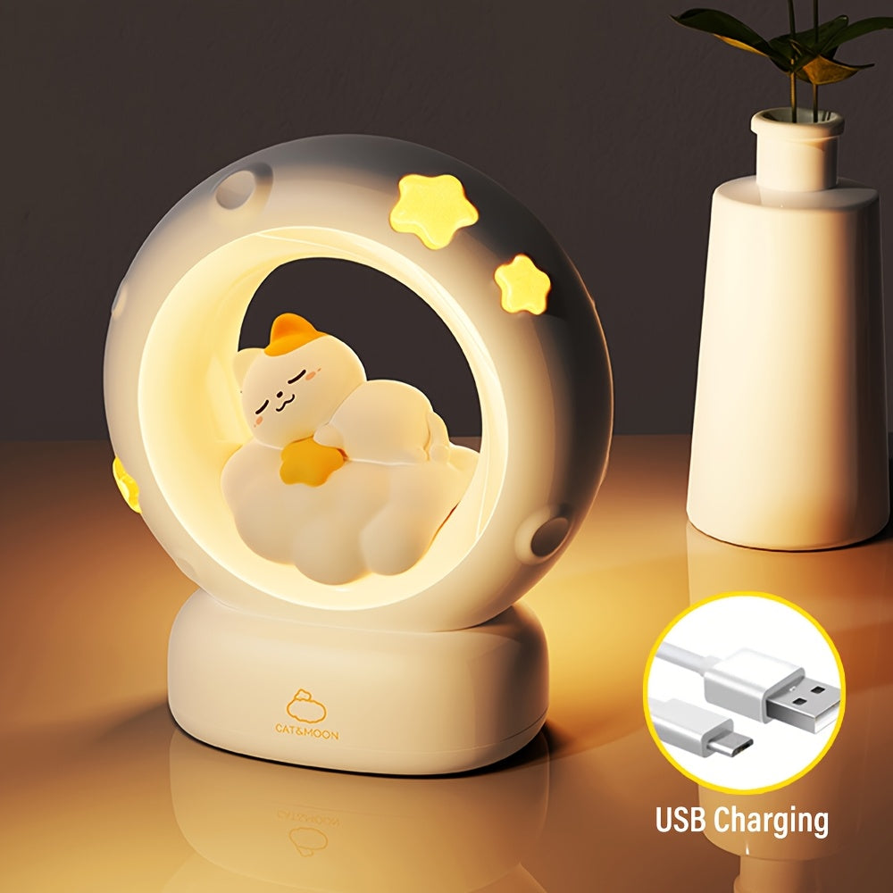 1pc LiHangStar Sleeping Cat Night Light, USB Rechargeable Dimmable LED Table Lamp, 3-Level Brightness Adjustable, Indoor Companion Sleeping Lamp for Bedroom & Living Room, ABS Plastic, Cord Included